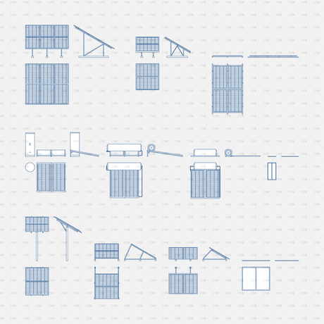CAD Dynamic Blocks Solar Panels And Water Heaters CADasbuilt BIM Blocks DWG Blue Line Sheet Showing Panels Heaters And Mounts