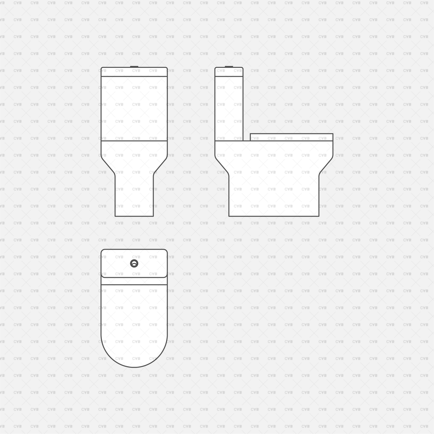 Dynamic CAD Toilet Block CADasbuilt BIM Blocks DWG Black Line Front Side Plan Views Of One‑Piece Toilet
