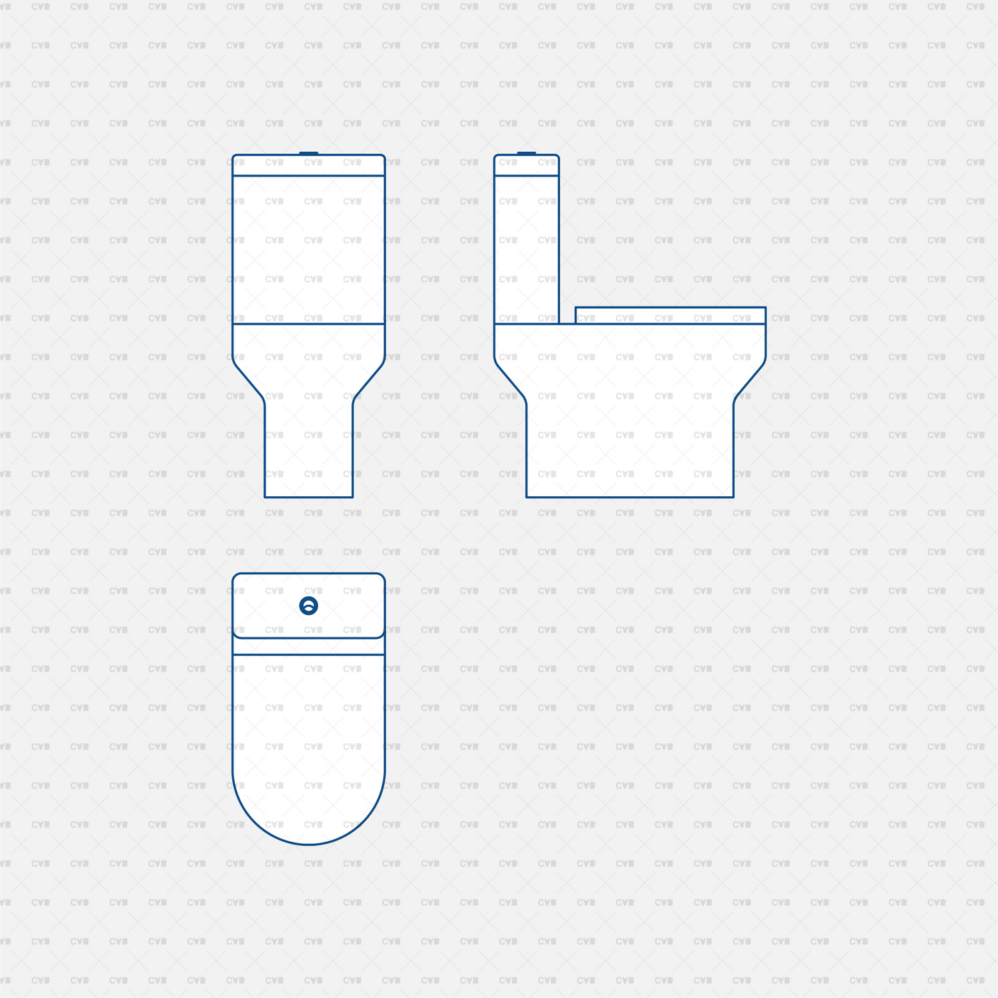 Dynamic CAD Toilet Block CADasbuilt BIM Blocks DWG Blue Line Front Side Plan Views Of One‑Piece Toilet