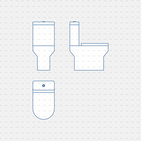 Dynamic CAD Toilet Block CADasbuilt BIM Blocks DWG Blue Line Front Side Plan Views Of One‑Piece Toilet