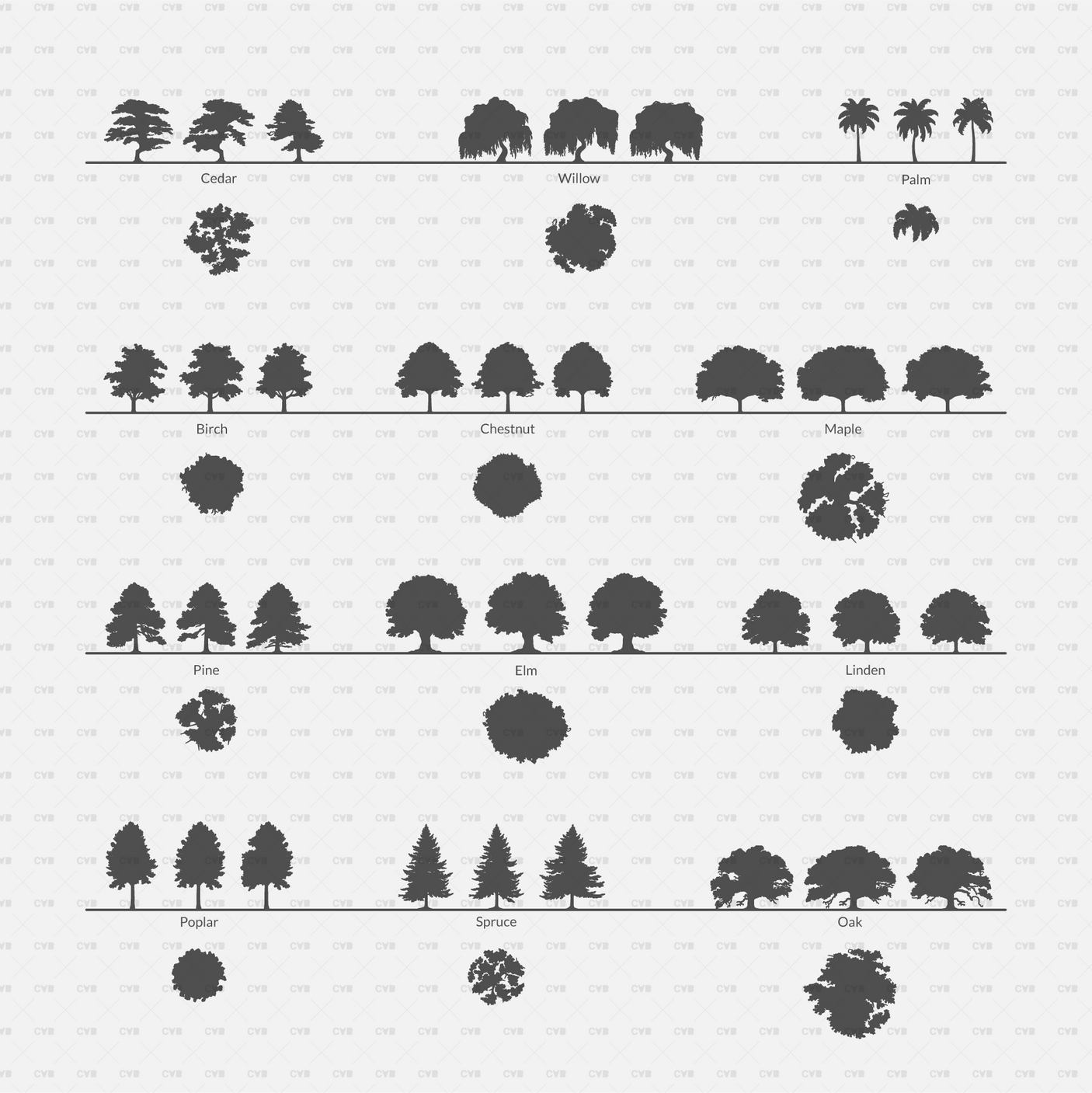 Dynamic CAD Blocks - Trees Silhouettes