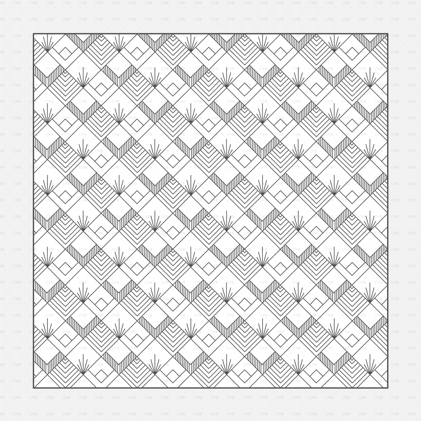 Vector Illustrator Pattern wallpaper CADasbuilt AI SVG – art deco sunburst panel repeat, stepped diamonds with ray accents.