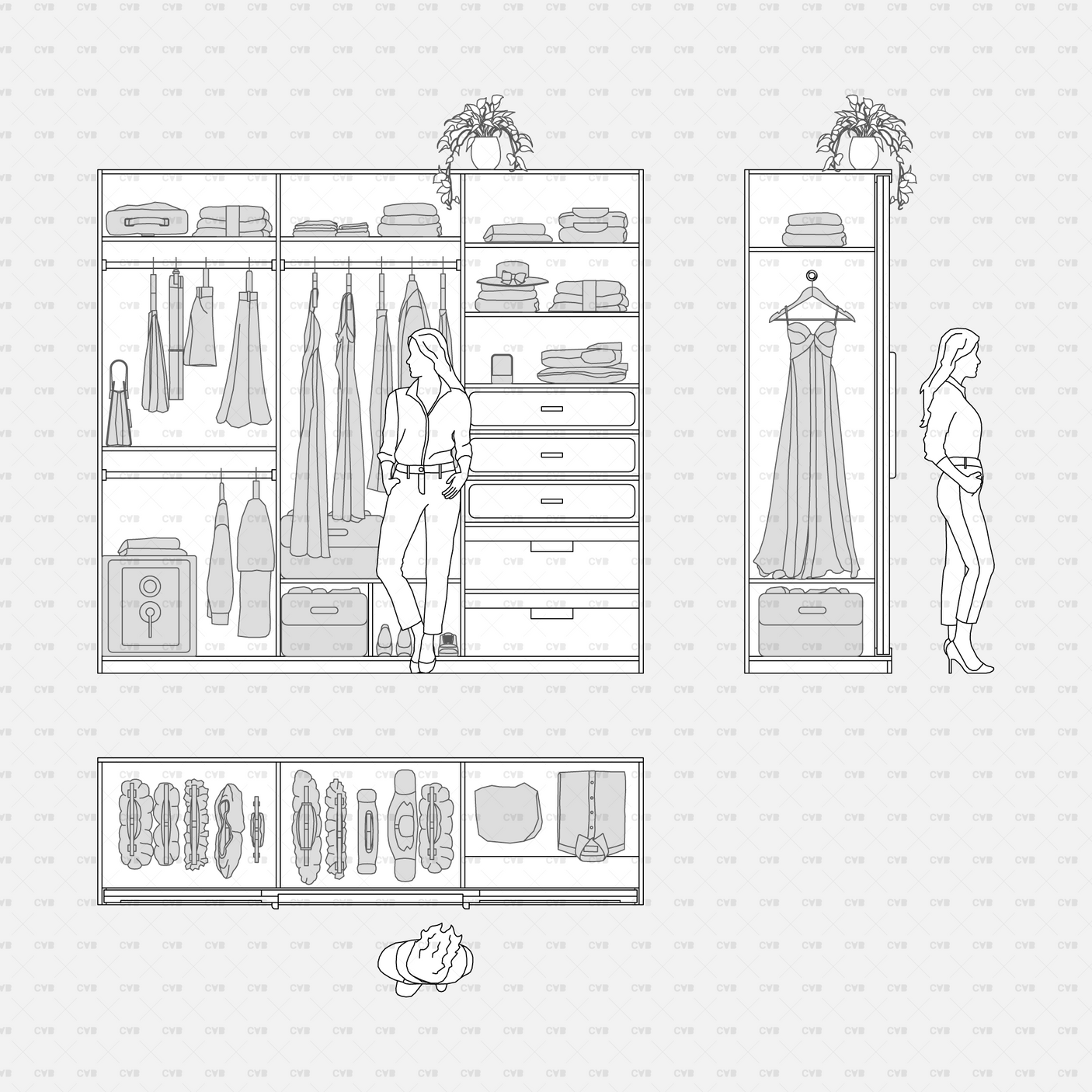 Dynamic CAD Blocks - Wardrobe Objects - Hers