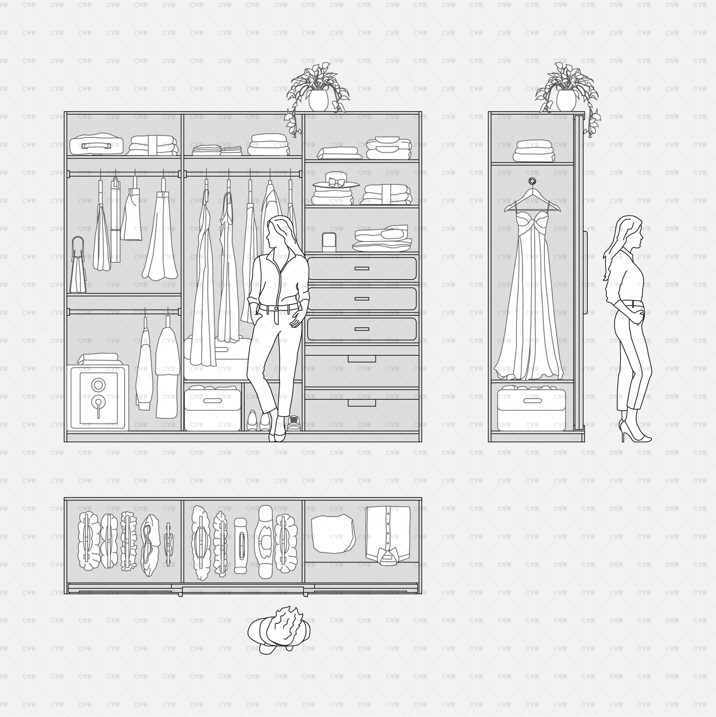 Dynamic CAD Blocks - Wardrobe Objects - Hers