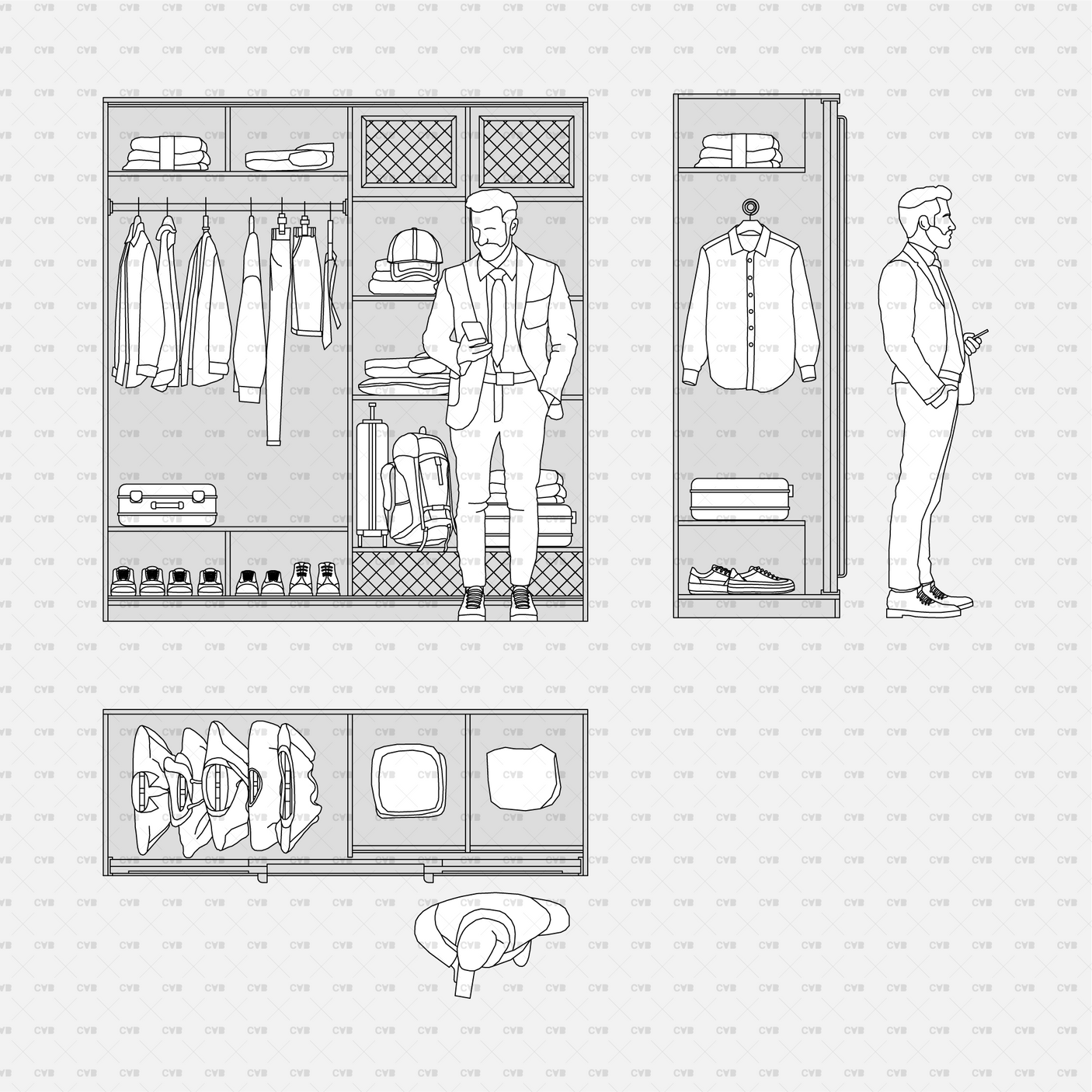 Dynamic CAD Blocks - Wardrobe Objects - His