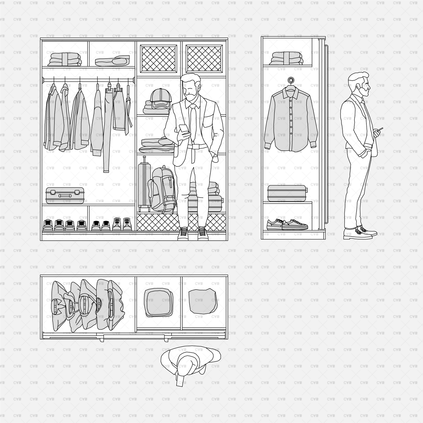 Dynamic CAD Blocks - Wardrobe Objects - His