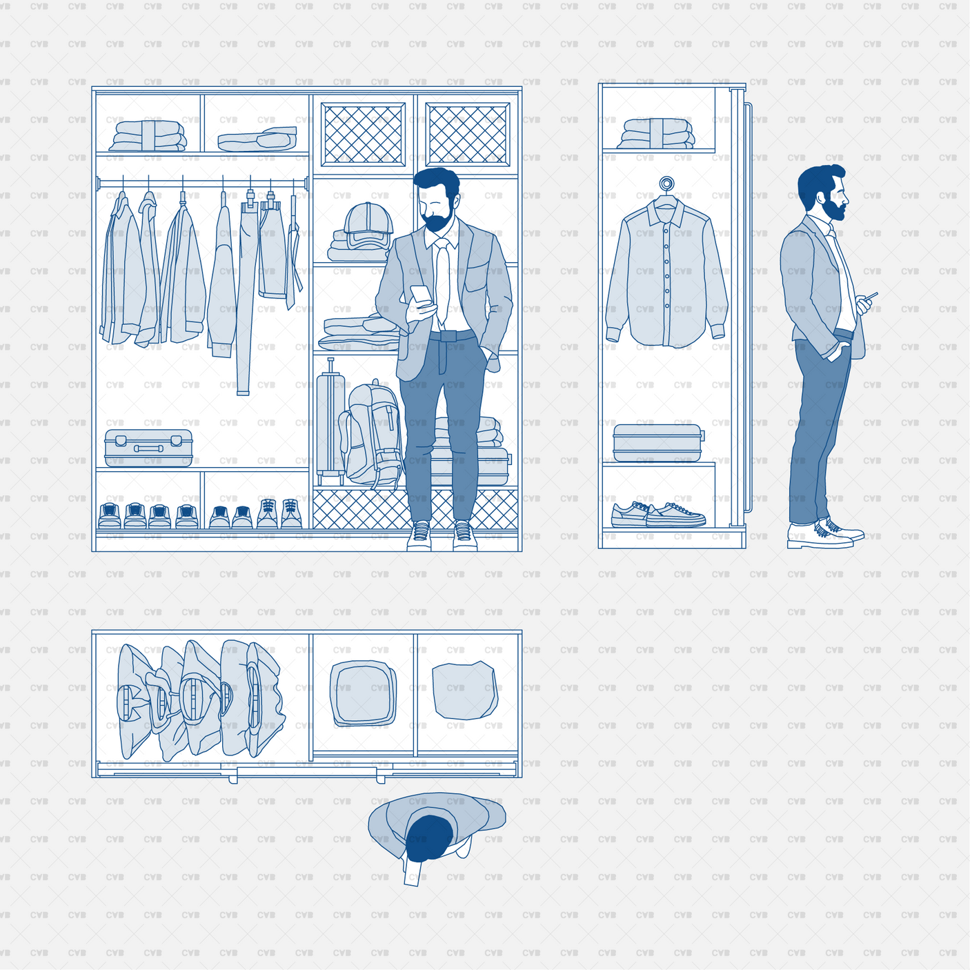 Dynamic CAD Blocks - Wardrobe Objects - His