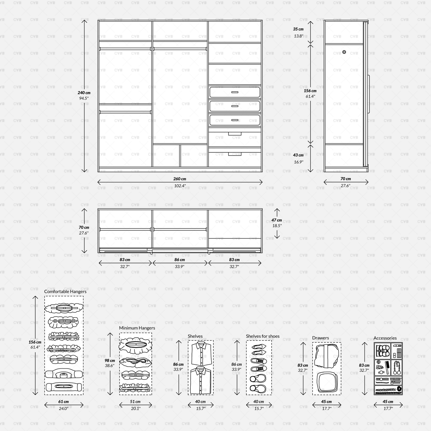 Dynamic CAD Blocks - Wardrobe Objects - Hers
