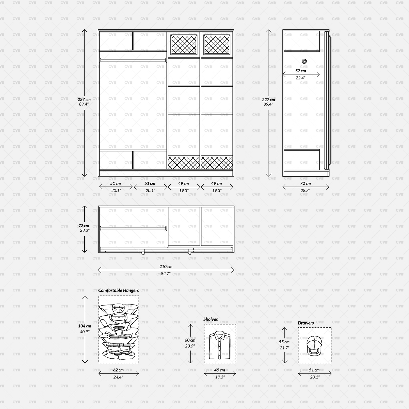 Dynamic CAD Blocks - Wardrobe Objects - His