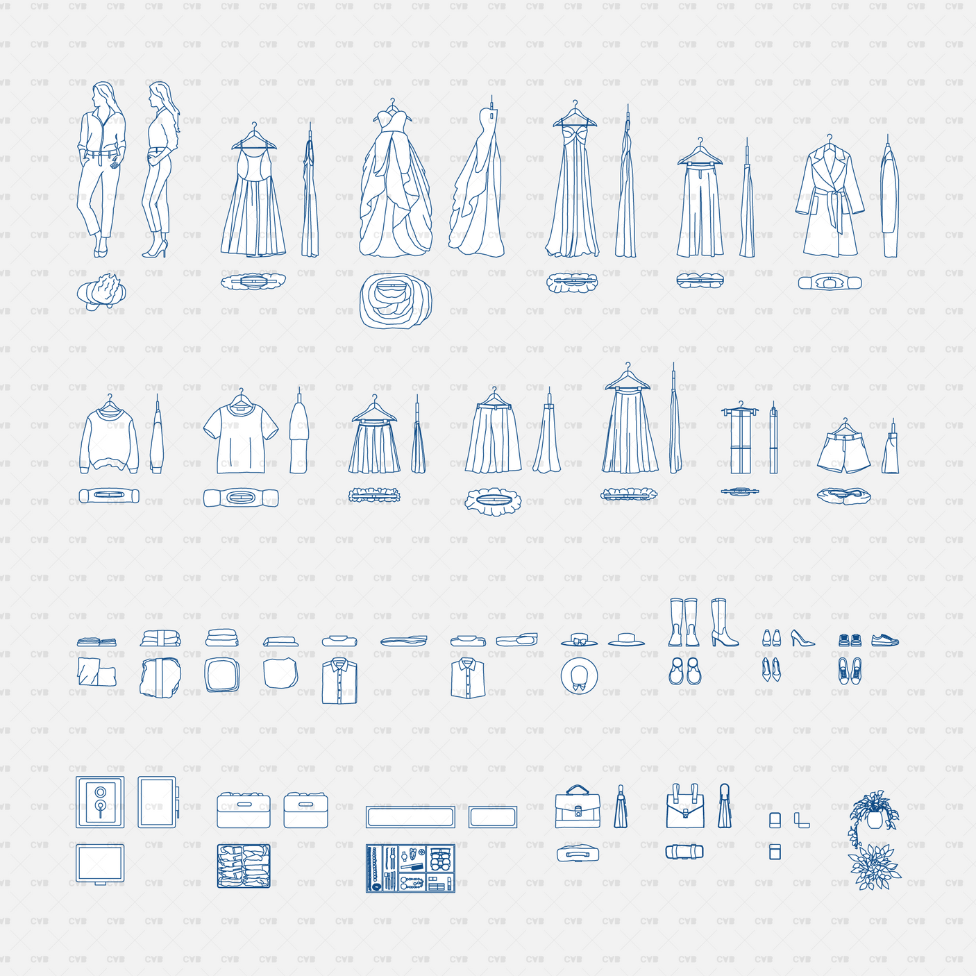 Dynamic CAD Blocks - Wardrobe Objects - Hers
