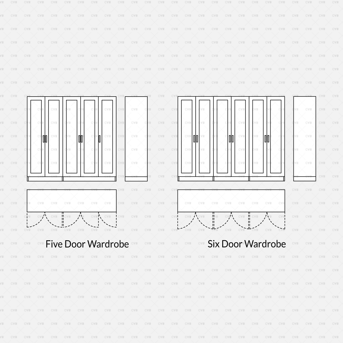 download cad dynamic and vector blocks wardrobe cadasbuilt five six door wardrobe