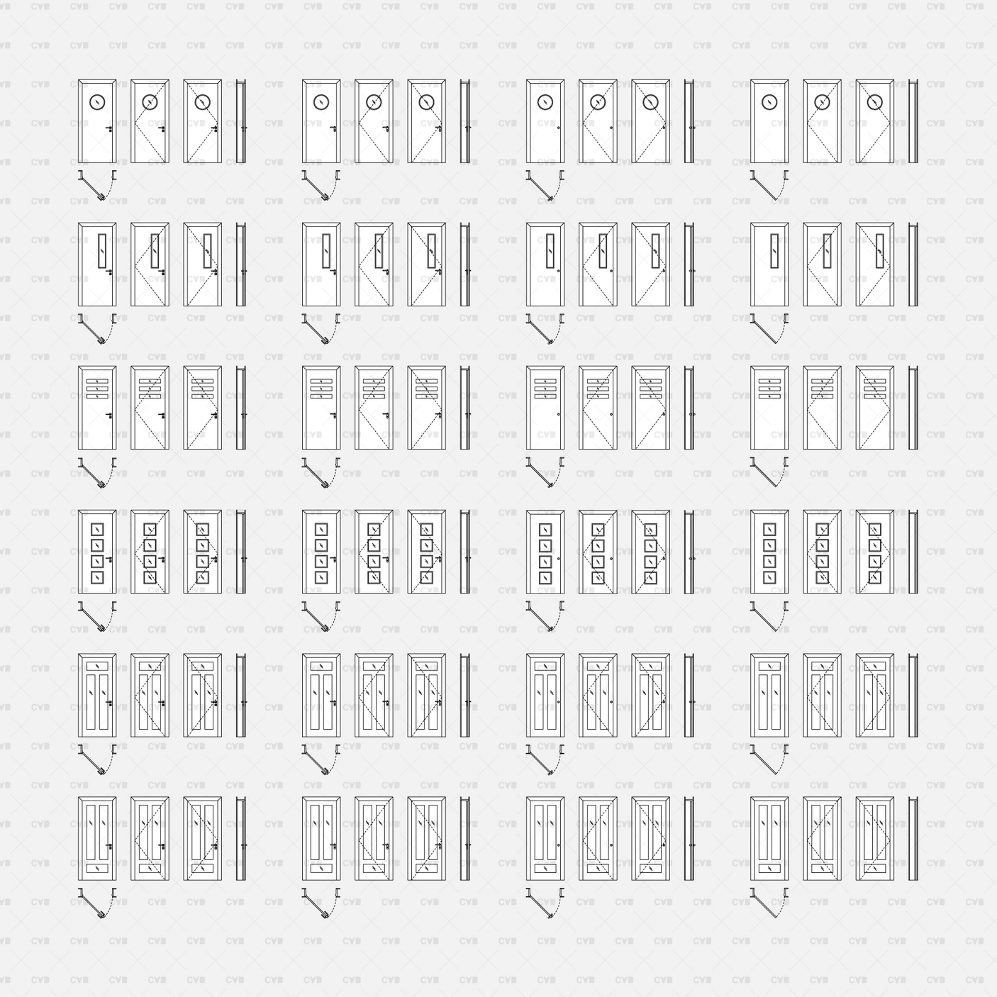 Dynamic CAD Blocks - 49 Doors Mega Pack (Wooden Frame) download autocad door top view section front