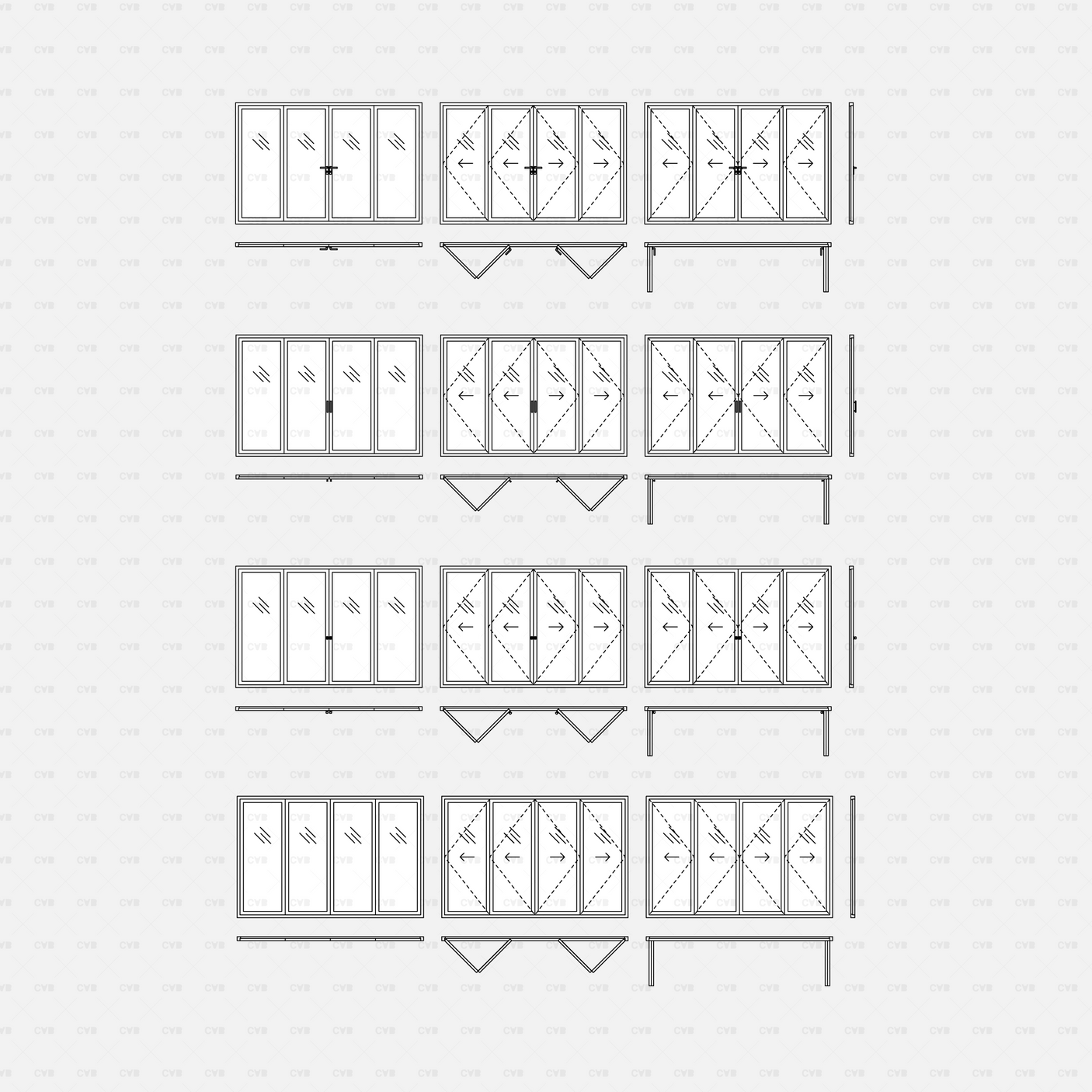 cad dynamic blocks aluminum bi-fold doors CADasbuilt BIM blocks dwg 6-panel sets elevation plan and support track graphics