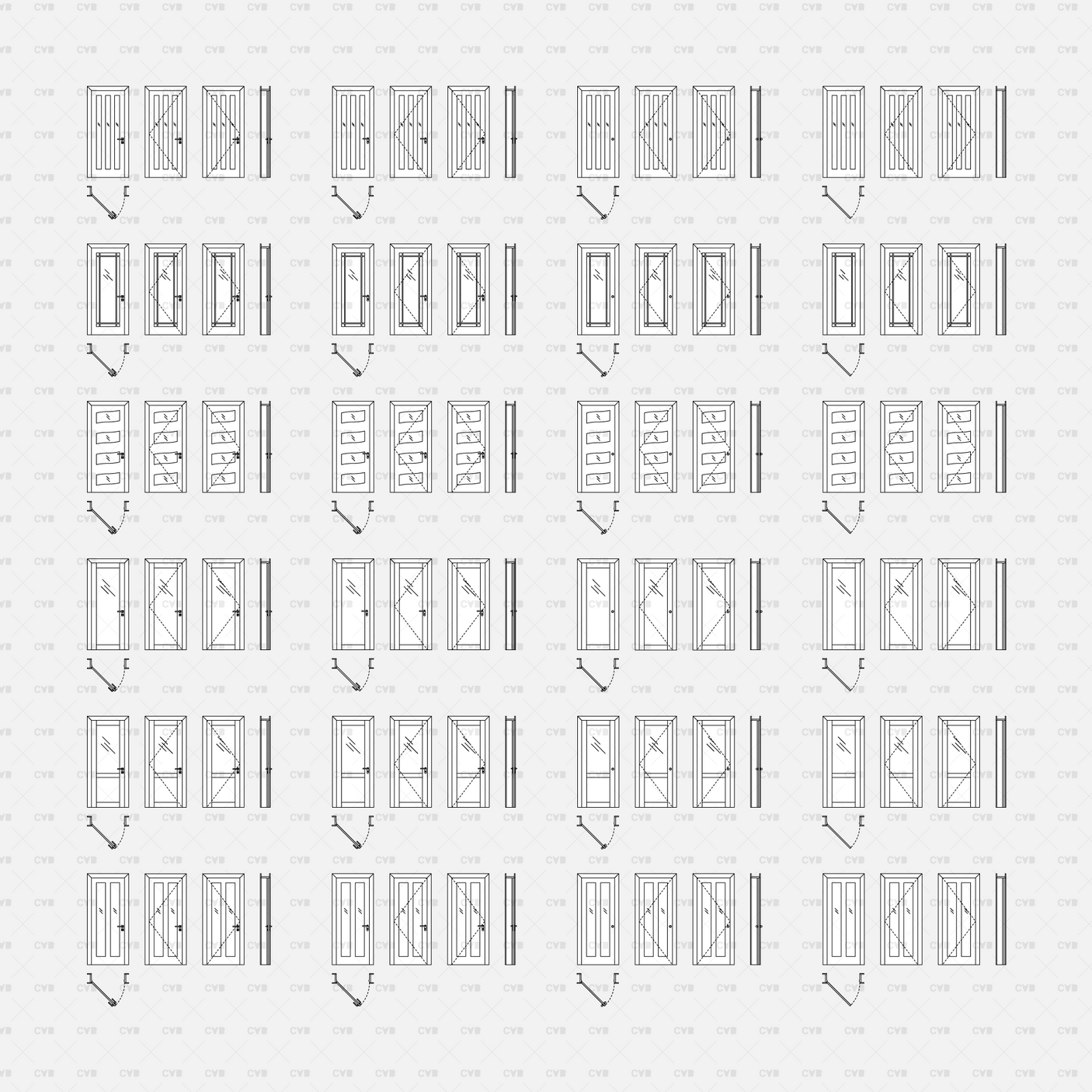 Dynamic CAD Blocks - 49 Doors Mega Pack (Wooden Frame) download autocad door top view section front