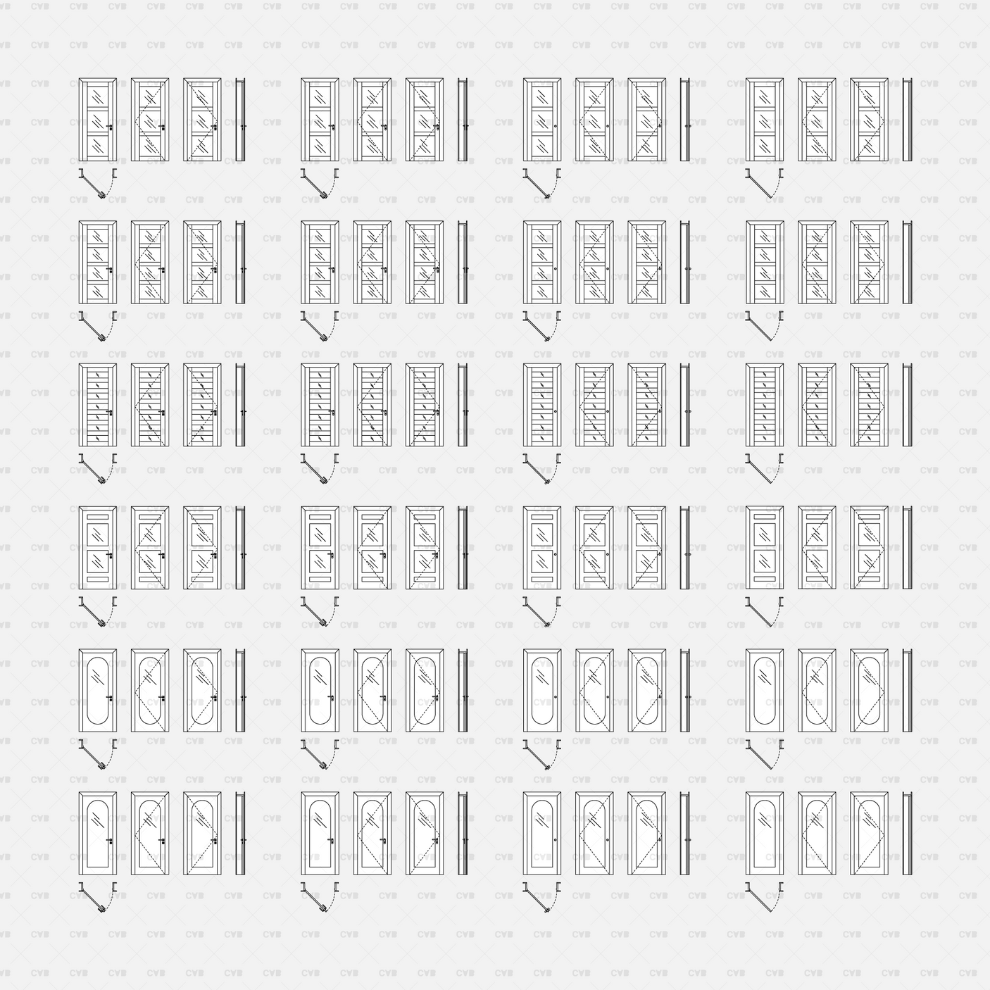 Dynamic CAD Blocks - 49 Doors Mega Pack (Wooden Frame) download autocad door top view section front