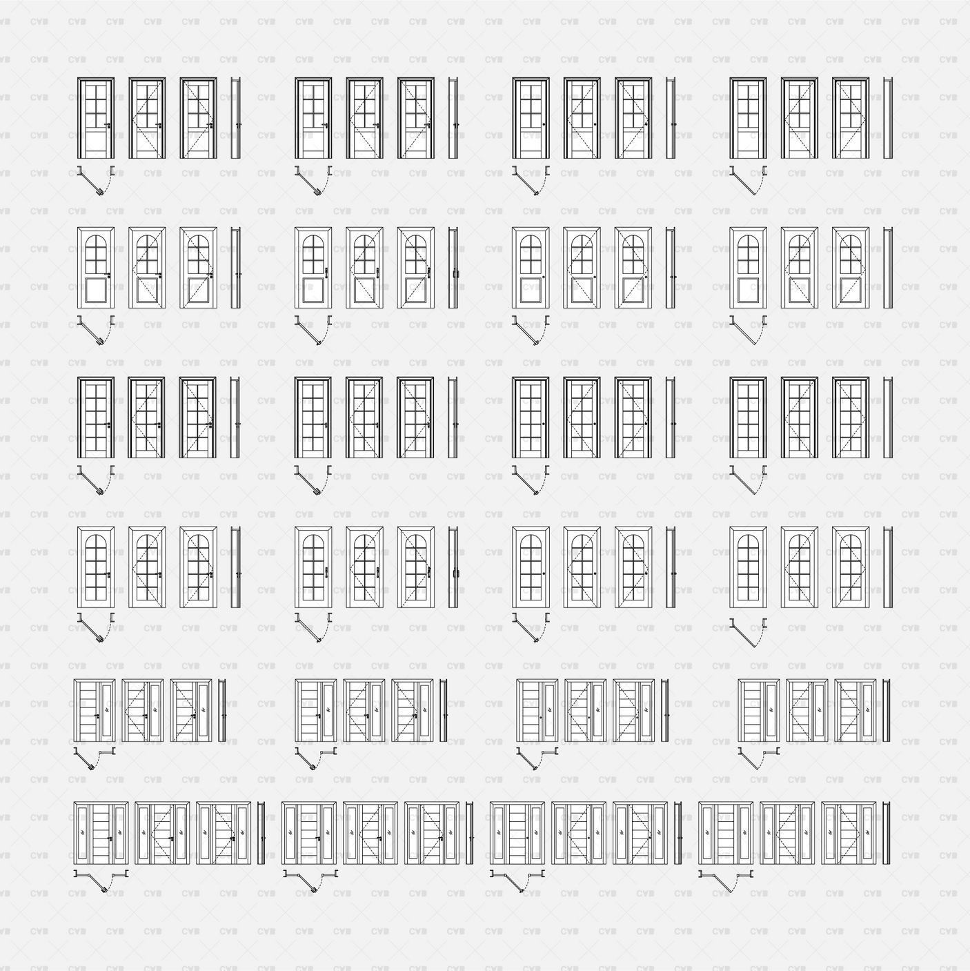 Dynamic CAD Blocks - 49 Doors Mega Pack (Wooden Frame) download autocad door top view section front