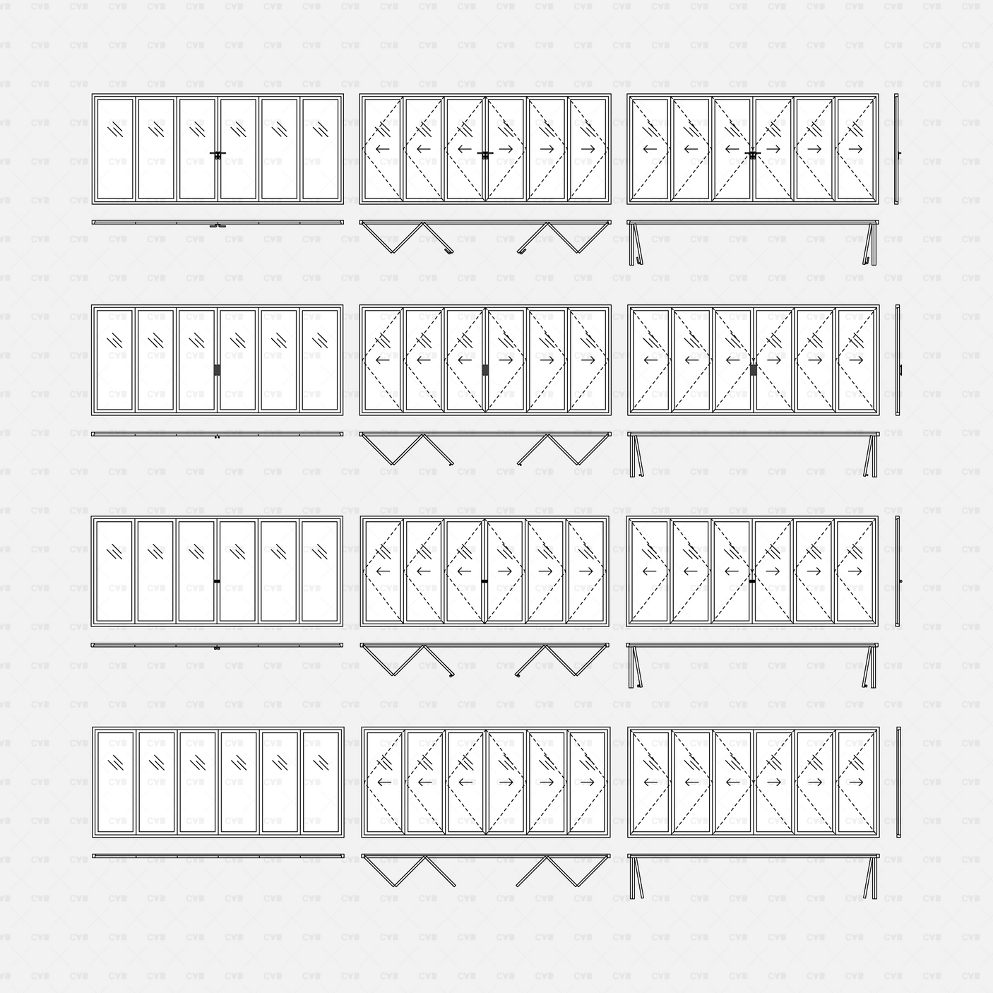 cad dynamic blocks aluminum bi-fold doors CADasbuilt BIM blocks dwg 9-panel patio sets multiple swing states and support frame