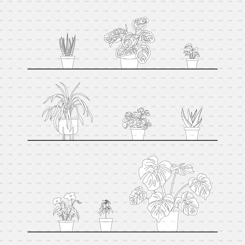 download flat vector potted plants black and white