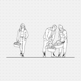 CAD People gardening pack CADasbuilt AI SVG - woman with harvest basket; pair sorting produce baskets