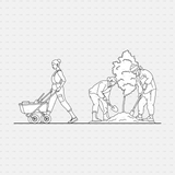 CAD People gardening pack CADasbuilt AI SVG - tool cart pushed; two gardeners digging to plant a tree