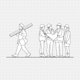 CAD People at a construction site pack CADasbuilt AI SVG carpenter carrying timber; group discussing site plans