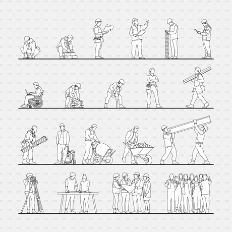 CAD People at a construction site pack CADasbuilt AI SVG collection of construction workers in action, plans, tools