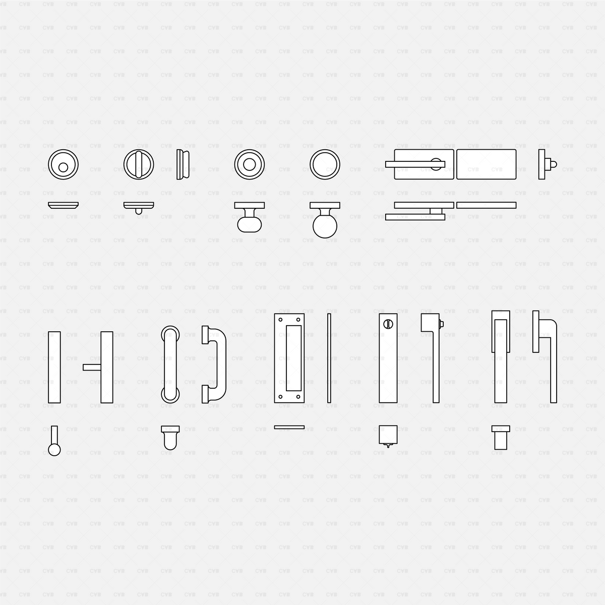 Download CAD Dynamic Blocks Door Handles | CADasBuilt – cadasbuilt