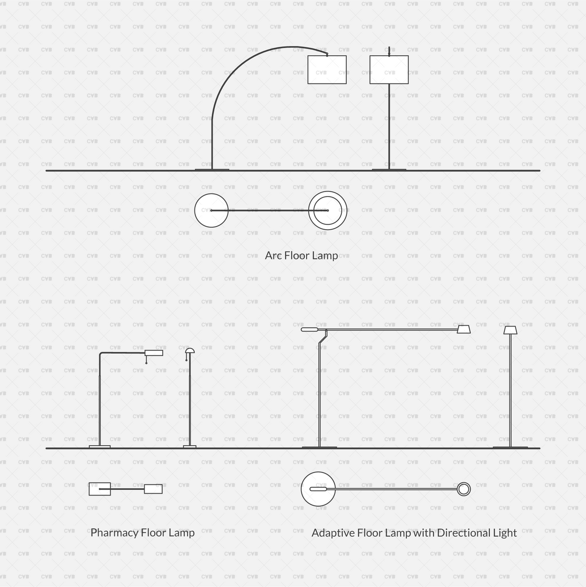 Download 9 Floor Lamps | DYNAMIC CAD BLOCKS | CADasBuilt – cadasbuilt