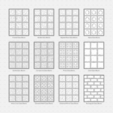 Vector Illustrator Pattern glass blocks CADasbuilt AI SVG – Collection overview sheet showing 12 pattern thumbnails
