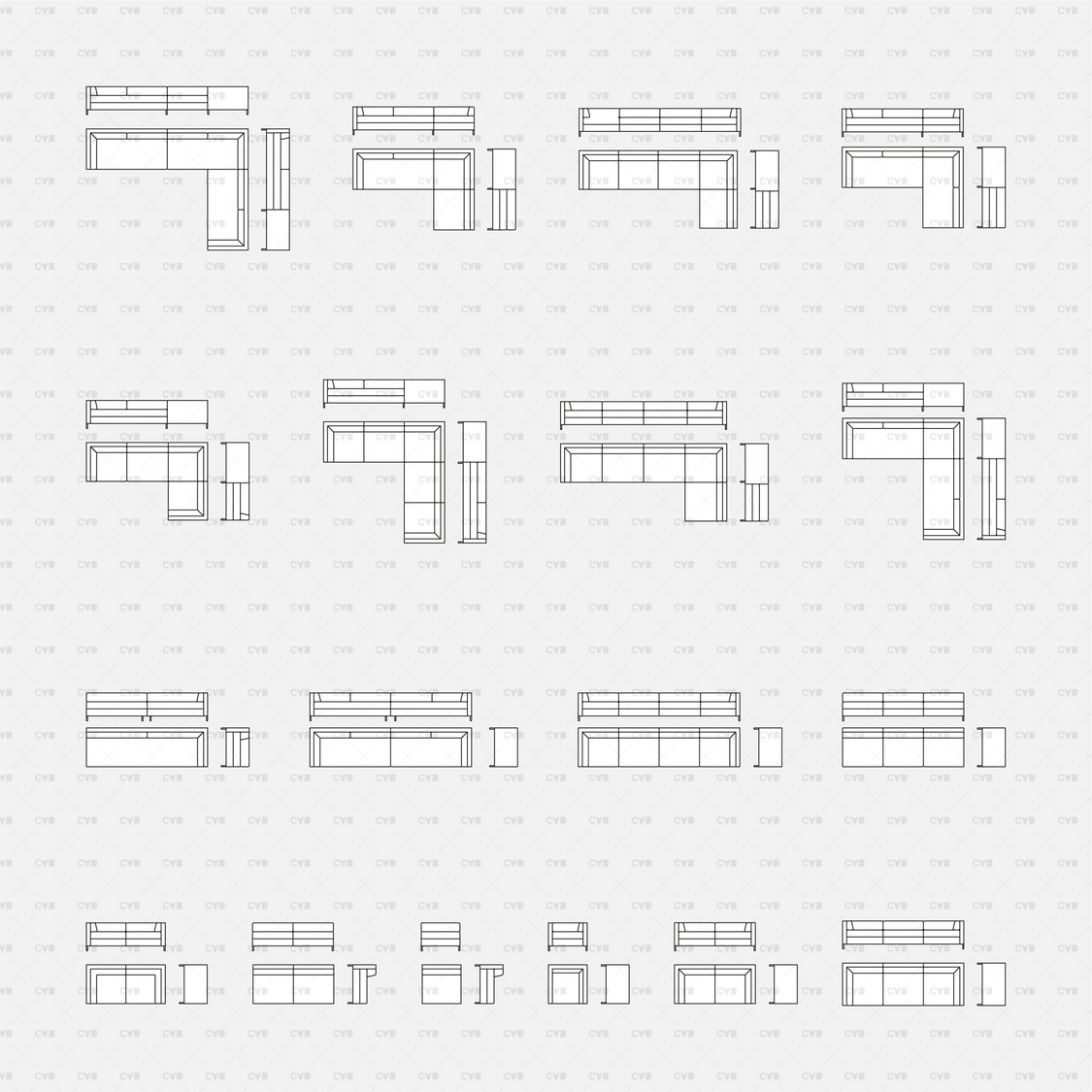 Download CAD Dynamic Blocks and Vector Modular Sofa | CADasBuilt ...