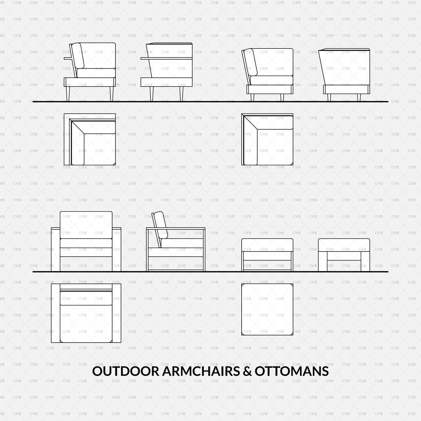 download cad dynamic blocks and vector cadasbuilt outdoor armchairs and ottomans