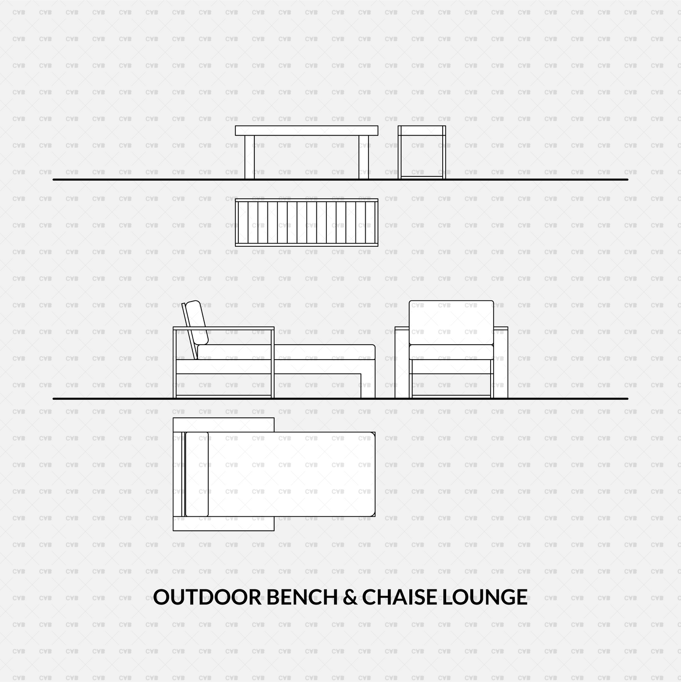 download cad dynamic blocks and vector cadasbuilt outdoor bench and chaise lounge