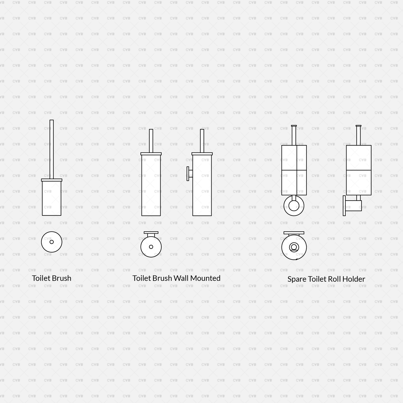 cadasbuilt Download cad blocks dynamic vector toilet brush wall mounted spare toilet roll holder