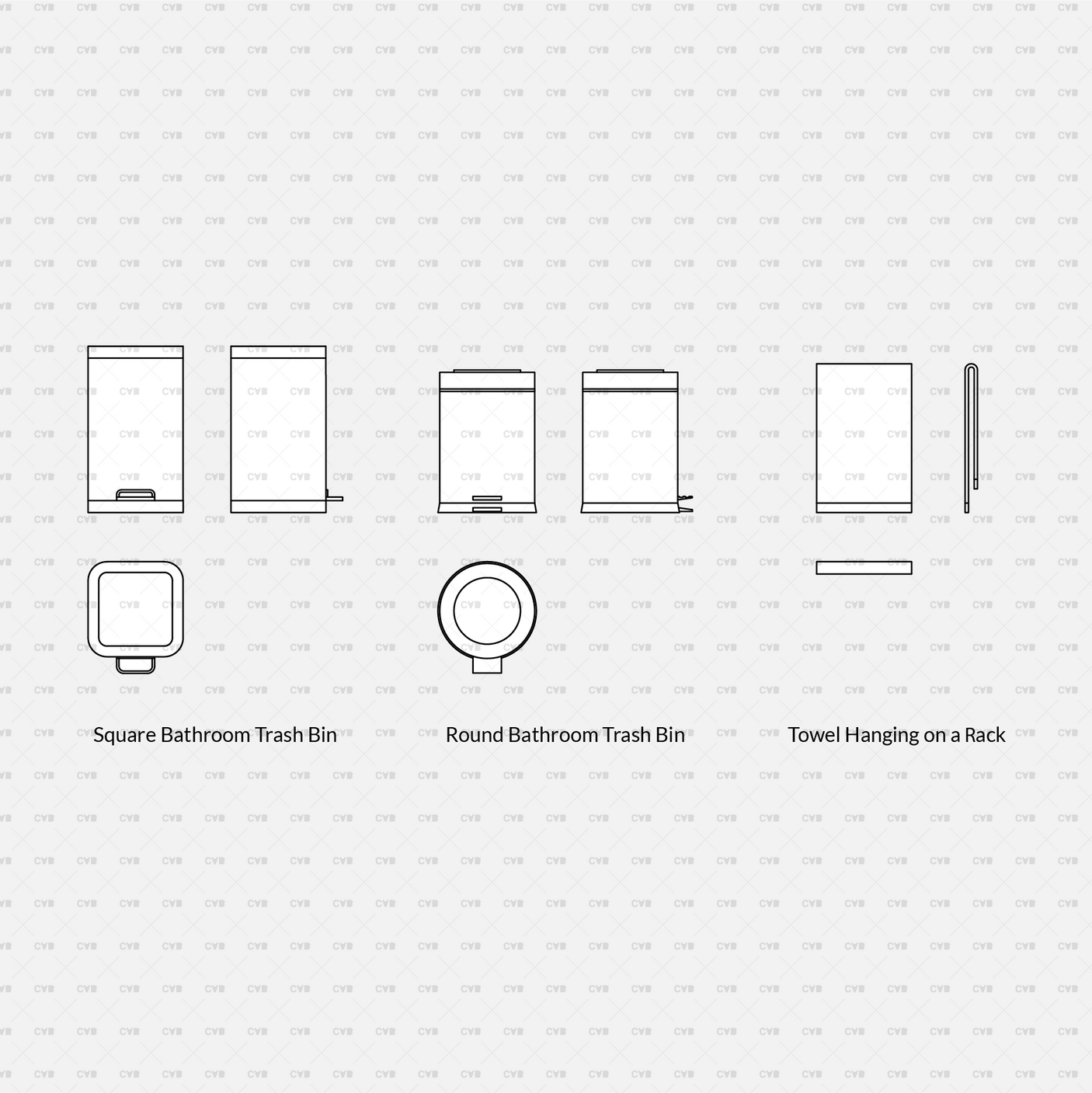 cadasbuilt Download cad blocks dynamic vector trashbin towel hanging on a rack