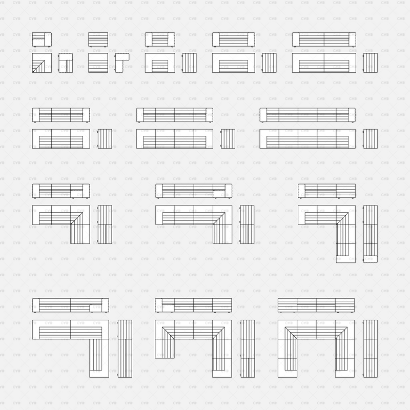 Download CAD Dynamic Blocks and Vector Modular Sofa 03 | CADasBuilt ...