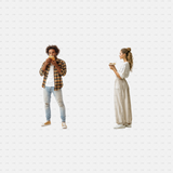 PNG cutouts of a young man eating a sandwich and a woman holding a plate of food. Perfect for architectural visualizations, cafes, and kitchen designs. Download now.