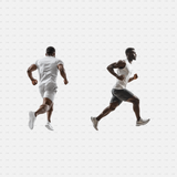 Download PNG cutouts of two athletic men running, captured in dynamic poses. Perfect for architectural visualizations, sports layouts, and CAD designs.