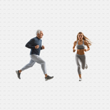 Download PNG cutouts of a senior man and a young woman running in dynamic poses. Ideal for architectural visualizations, fitness designs, and CAD projects.
