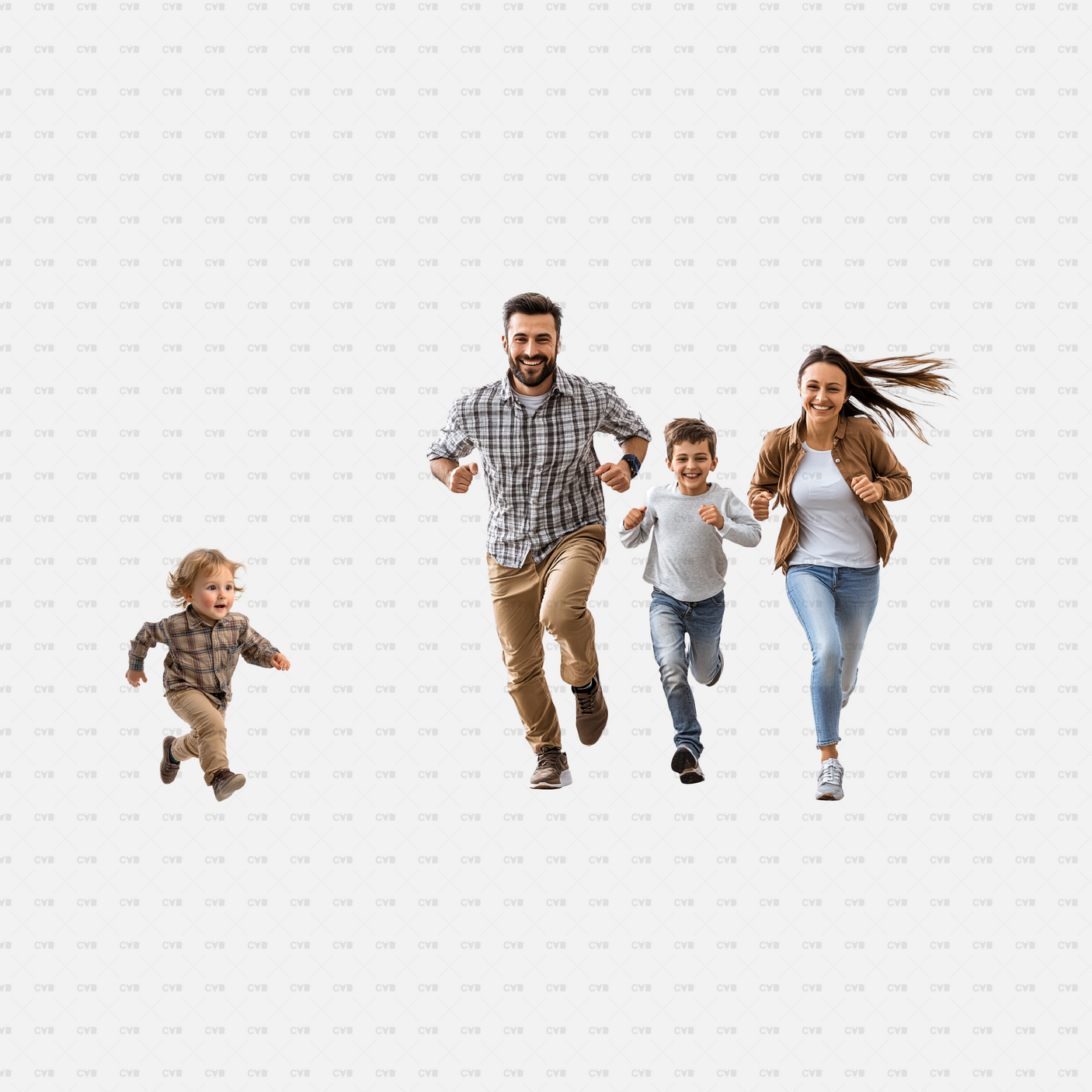 Download PNG cutouts of a joyful family running together, including parents and children. Perfect for architectural visualizations, family-friendly designs, and CAD projects.
