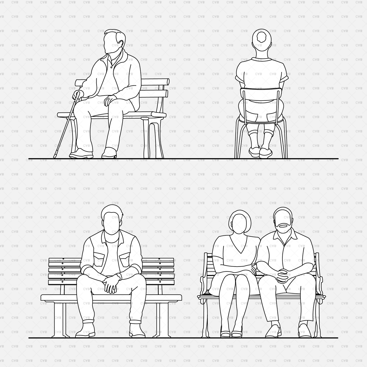 cadasbuilt Download cad blocks vector people sitting on chair / bench