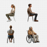 download free A diverse selection of people sitting on chairs, including a senior in a wheelchair. Perfect PNG cutouts for interior design, architectural visualization, and CAD projects. Download these free cutouts for professional use.