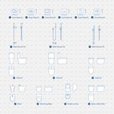 Dynamic CAD Toilet Block CADasbuilt BIM Blocks DWG Blue Sheet With Flush Plates Bidet Sprayers Toilets And Accessories