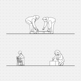 CAD people moving furniture CADasbuilt BIM Blocks dwg — two lift a board, child moves a chair, woman packs a box.