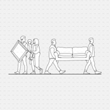 CAD people moving furniture CADasbuilt BIM Blocks dwg — pair carry a frame, family with child, two men carry a sofa.