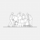 CAD people moving furniture CADasbuilt BIM Blocks dwg — team loads boxes and bags onto a dolly.