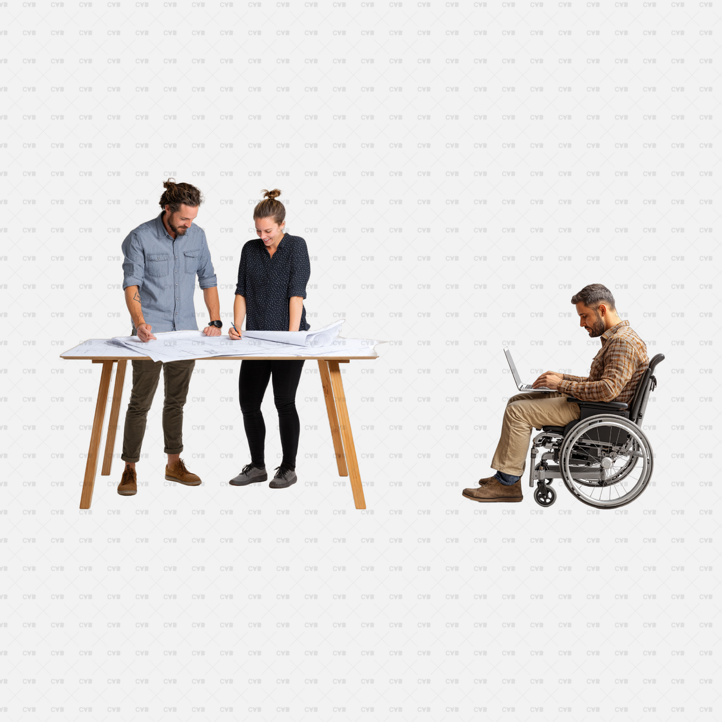PNG Cutouts People At Construction Site CADasbuilt Architects Reviewing Plans And Engineer In Wheelchair Using Laptop