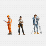 PNG Cutouts People At Construction Site CADasbuilt Safety Inspector With Tablet, Carpenter With Tool Belt, Surveyor Using Theodolite