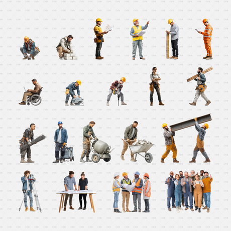 PNG Cutouts People At Construction Site CADasbuilt Overview Sheet Showing 20 Worker Cutouts Performing Various Tasks