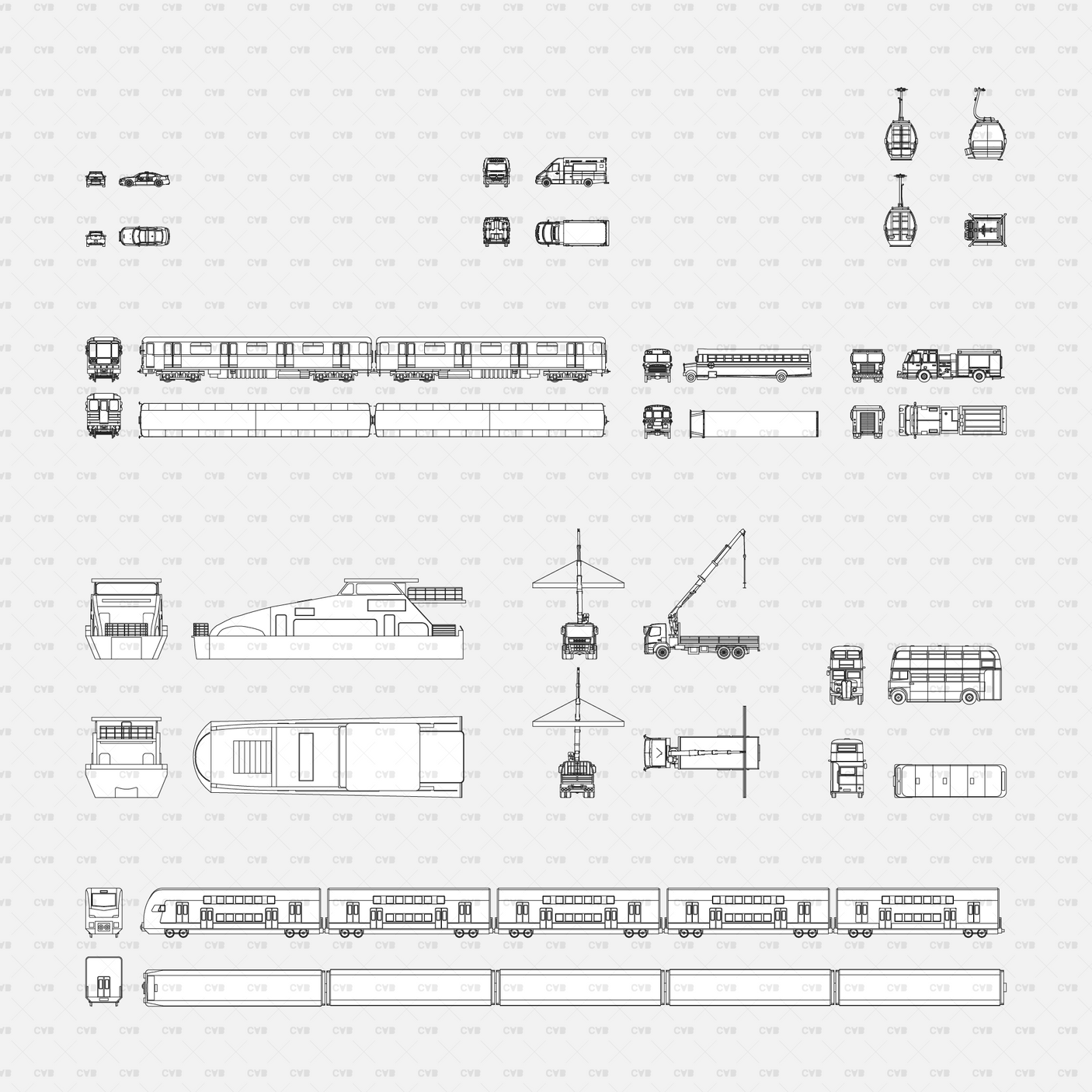 download CAD dynamic blocks and Vector Public Transport vehicles