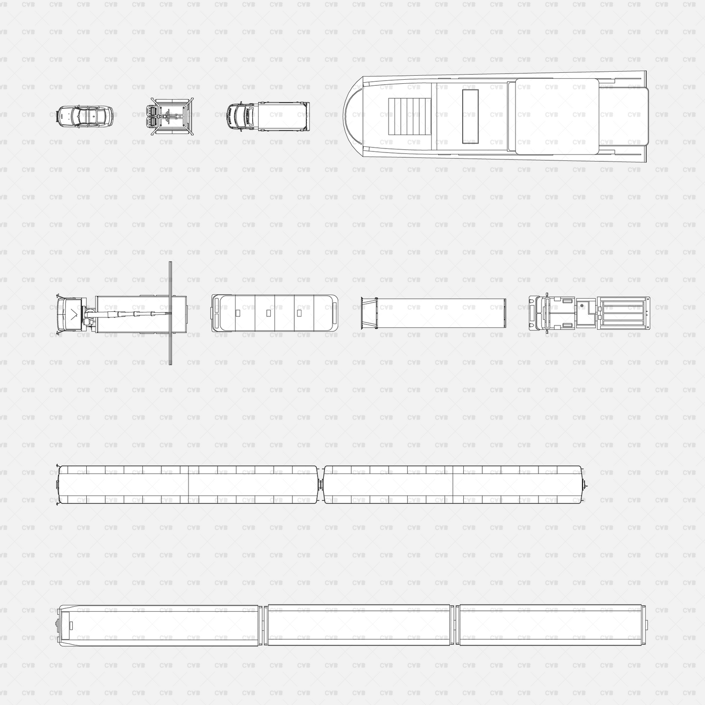 download CAD dynamic blocks and Vector Public Transport vehicles top view